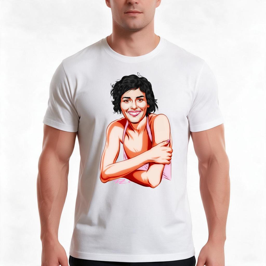 Audrey Tautou An Illustration By Paul Cemmick Tshirt Summer Casual Cotton Tee Oversized Streetwear Tops Unisex Unisex Unisex