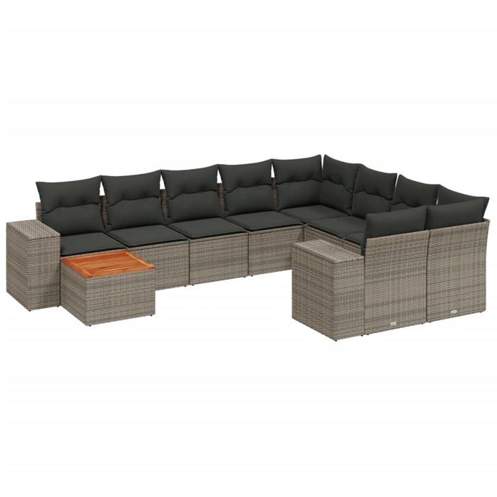 VidaXL Salon de Jardin avec Coussins 10 pcs, Canapés de Terrasse, Ensemble de Meubles de Patio, Mobilier d'Extérieur, Gris 3225612