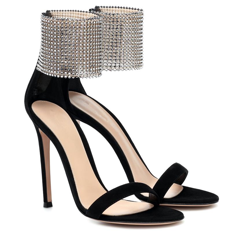 Новые летние сандалии на шпильке, женские туфли со стразами и пряжкой на ремешке, черные туфли на высоком каблуке, женские модные сандалии Sandalias De Las Mujeres