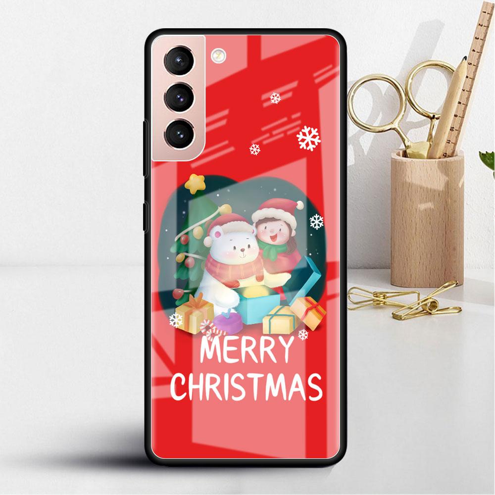 Рождественский мультяшный снеговик стеклянный чехол для Samsung Galaxy S22 S20 FE S21 Plus чехол для телефона S10 5G S9 Note 20 Ultra 10 Lite оболочка