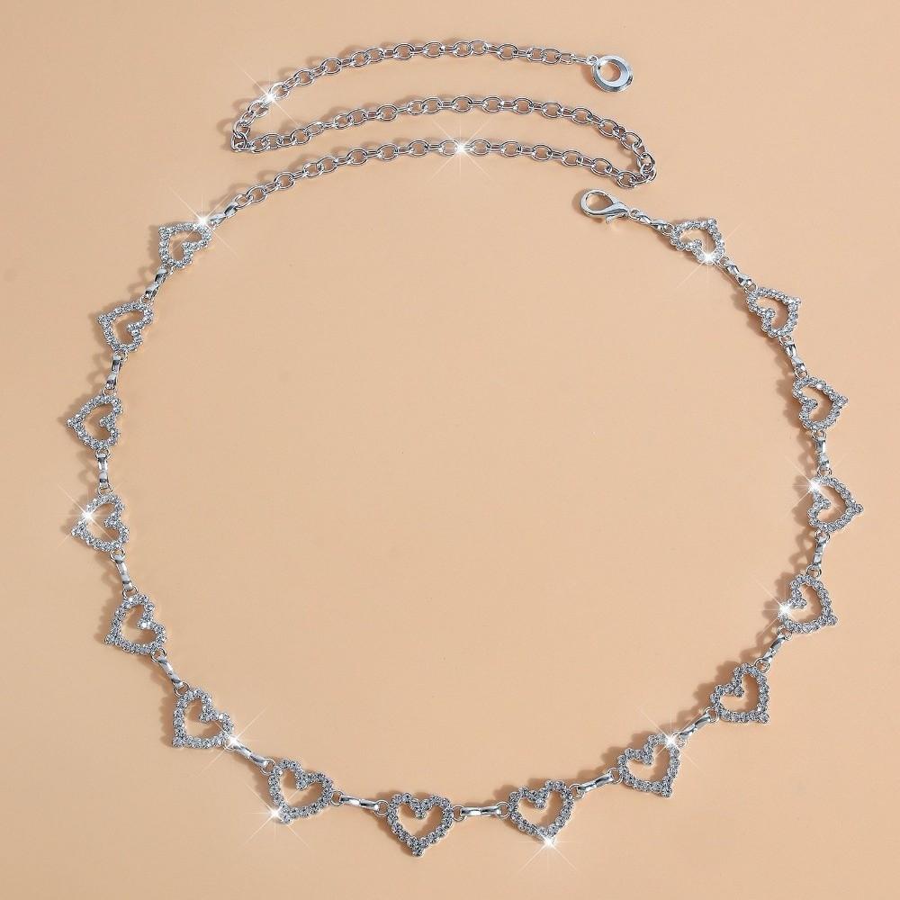 Y2K Heart Waist Chain Rhinestone Bikini Belly Chain Adjustable Body Jewelry Jeans
