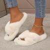 2025 Fluffy Furry Cross Band Fuzzy Slippers Cozy Open Toe Flat Plush House Shoes Comfy Warm Home Slides Winter Women Sandals