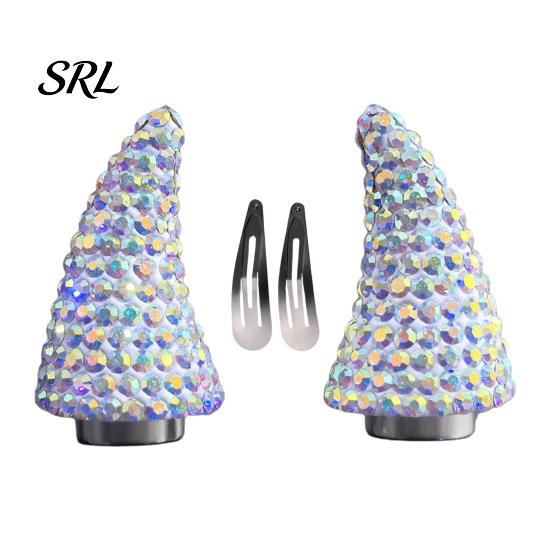 Unique Theme Photo Props Magnetic Rhinestone Devil Horns Hair Accessories for Halloween Cosplay, Sparkling Fashionable Sharp Corner Headpieces 3D Horn