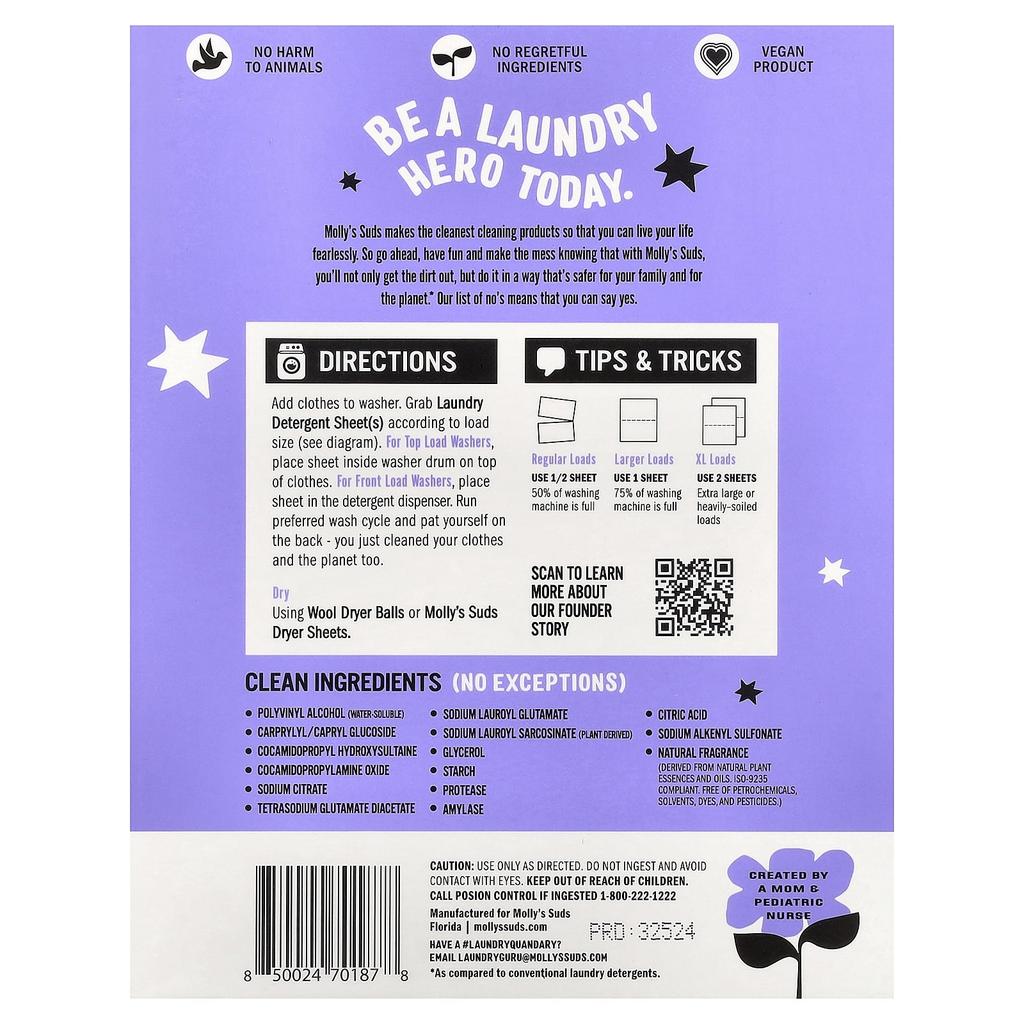 Molly's Suds Листы стирального порошка, Лаванда, 35 листов