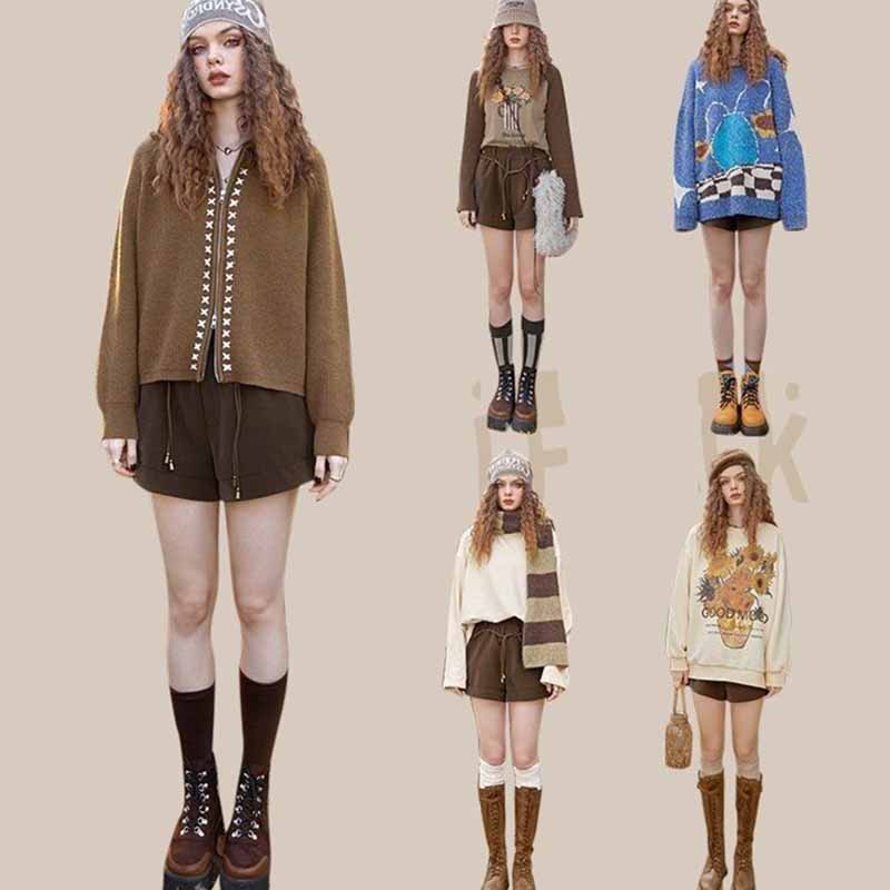 Лацкан кофейного цвета с застежкой-молнией свитер кардиган осень и зима новый винтажный короткий пальто женщина