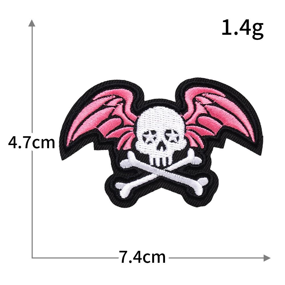 Gothic Trendy Note Pattern Computer Embroidery Stickers, Peach Heart Wing Skull Black Pink Personalized Embroidered Fabric Stickers