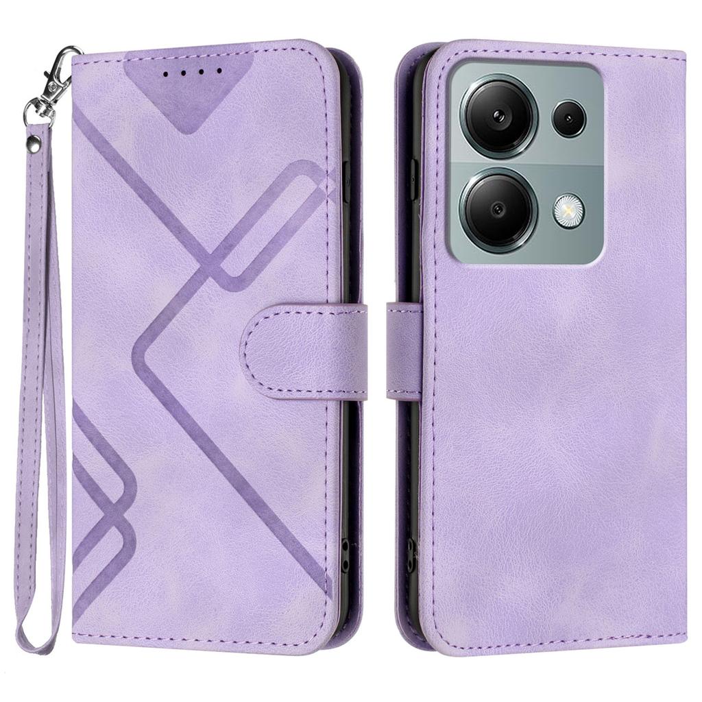 For Xiaomi Poco M6 Pro 4G/Xiaomi Redmi Note 13 Pro 4G Wallet Case Line Imprinted PU Leather Phone Cover with Strap