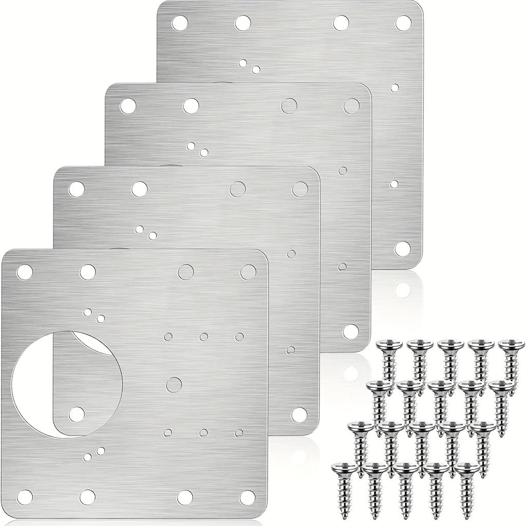 1 Set Stainless Steel Cabinet Door Hinges with Repair Plates and Screws