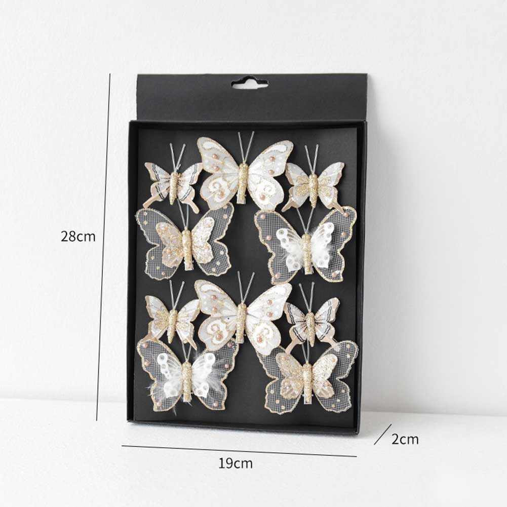 Набор из 10 рождественских искусственных украшений-бабочек с клипсами ручной работы для венков, елок и гирлянд, легкий пластик