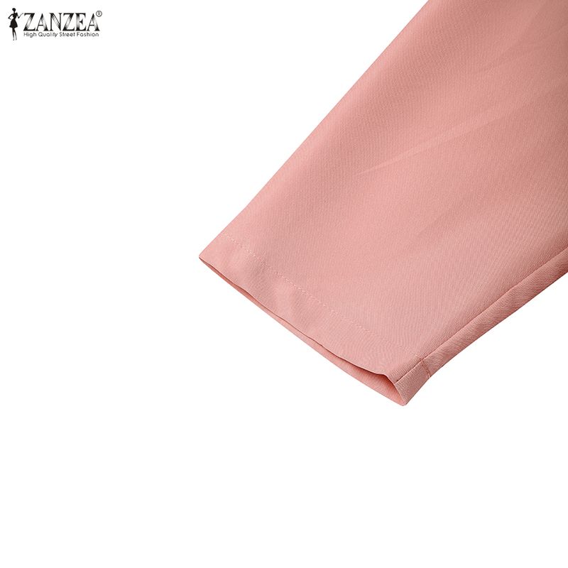 ZANZEA Женское повседневное платье с отложным воротником, свободное, с длинным рукавом, весенне-осеннее