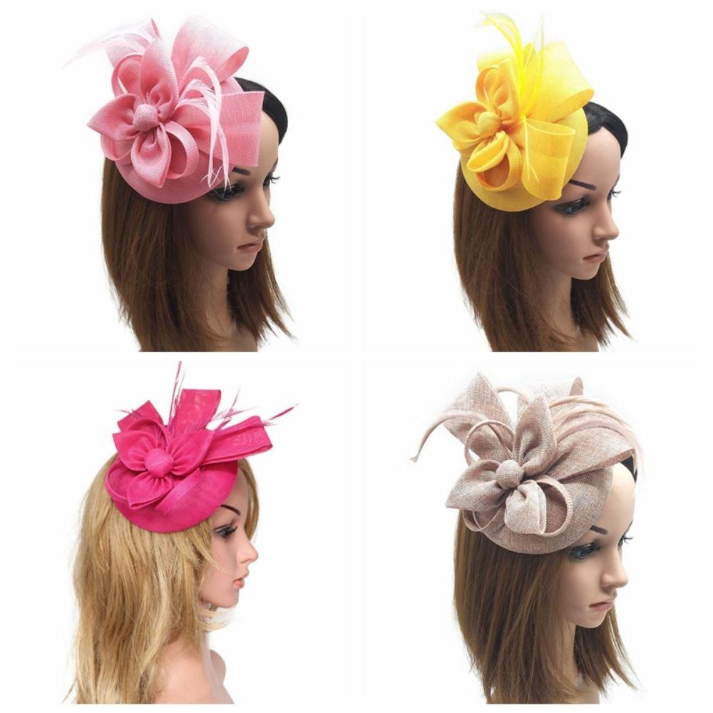 Solid Color Bride Headband Hepburn Style Wedding Headdress Fascinator Headpiece Wedding Party
