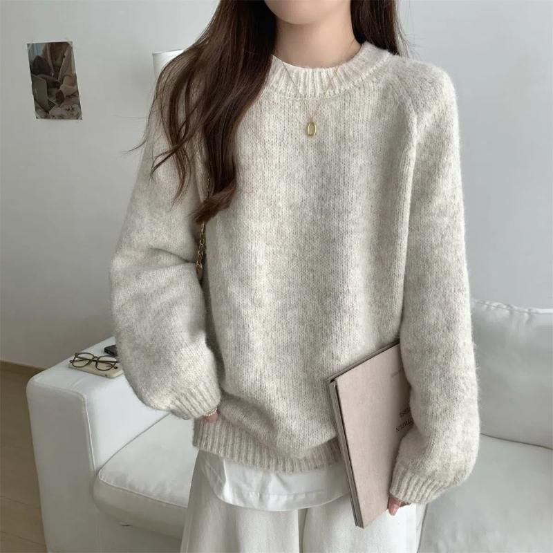 Autumn Winter Simplicity Casual Women Sweater Lazy Wind Solid O-Neck Loose Long Sleeve Pullovers Knitted Tops