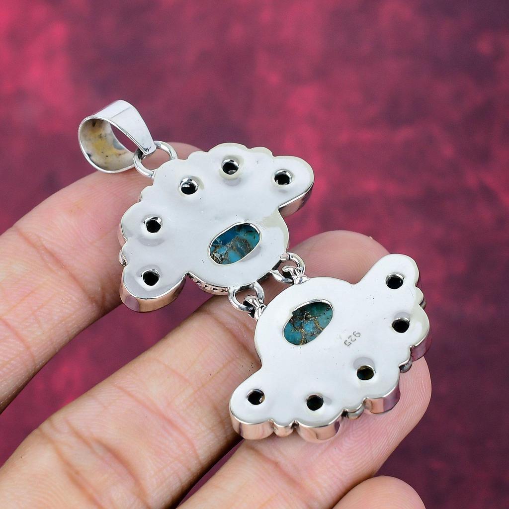 Голубая Медная Бирюза Ювелирные Изделия из Драгоценных Камней Ручной Работы, Кулон из Массивного Стерлингового Серебра 925 пробы, Антикварные Ювелирные Изделия