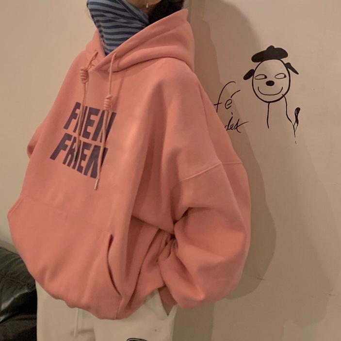 Oversized Korean Retro Hoodies Women Vintage Casual Hooded Sweatshirts Thicken Warm Velvet Top Harajuku Pullover Autumn