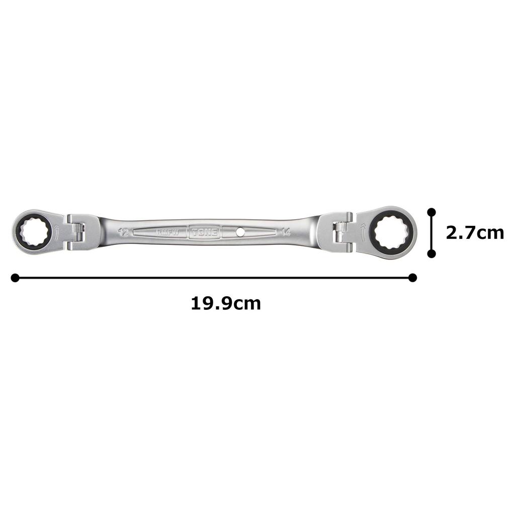 TONE Double Head Ratchet Box Wrench Width Across Flats 12 X 14 Mm HPRMFW-1214