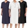 Men V-neck Short Sleeve Casual Nightgown Patch Pocket Solid Color Mid-calf Length Sleep Robe Leisure Nightdress Home Wear