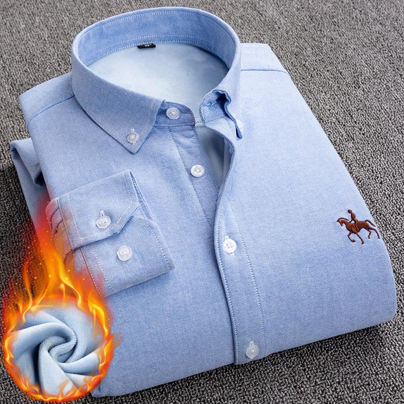 Теплые рубашки из хлопка оксфорд однотонные с длинным рукавом зимняя деловая повседневная одежда логотип 2 слоя