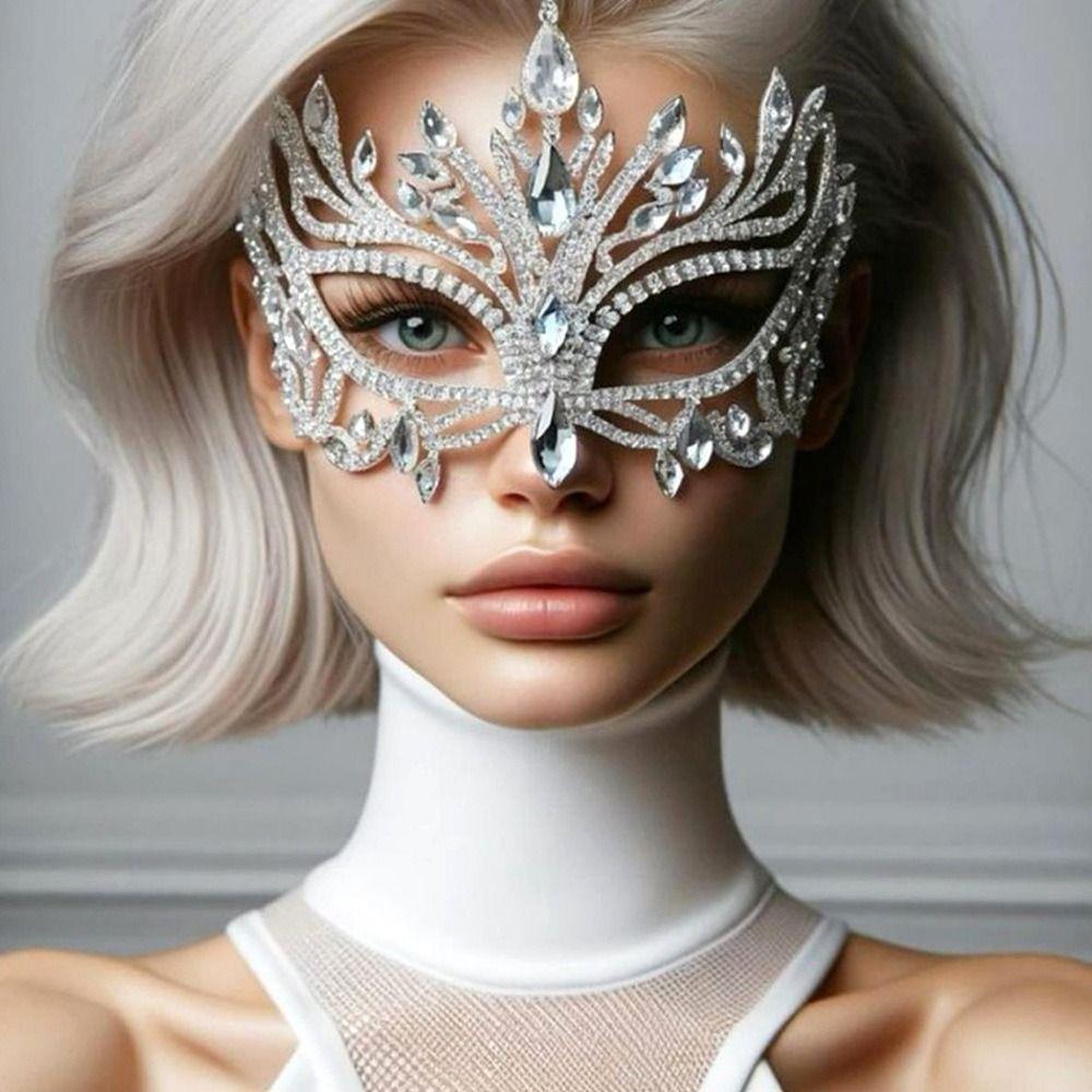 Full Face Rhinestone Mask Veil Facial Jewelry Accessories Elegant Masquerade Mask Women