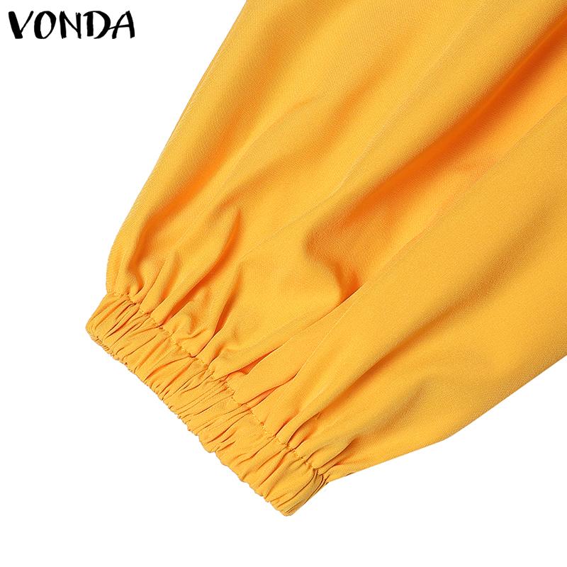 VONDA Женские платья больших размеров с воротником-стойкой и завязками, однотонные, с длинным рукавом