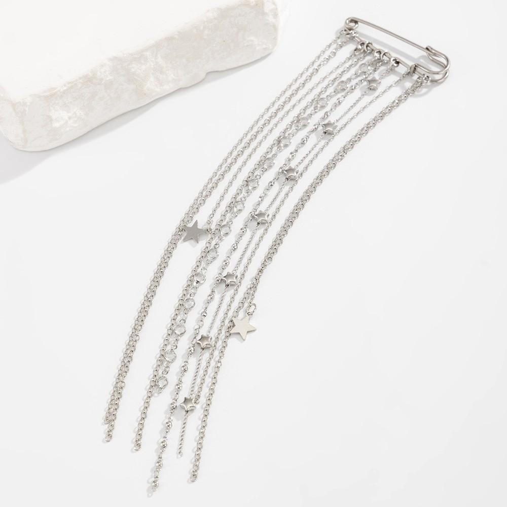 Rhinestone Inlaid Star Brooch Tassel Linked Suit Ornament Fashion Retro Tassel Pin Daily Outfit