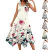 Women's Casual Fashion Round Neck Sleeveless Floral Print Irregular Hem Midi Dress