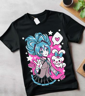 Футболка Hatsune Miku Аниме Девушка Каваи Проект Дива Vocaloid Футболка гифка