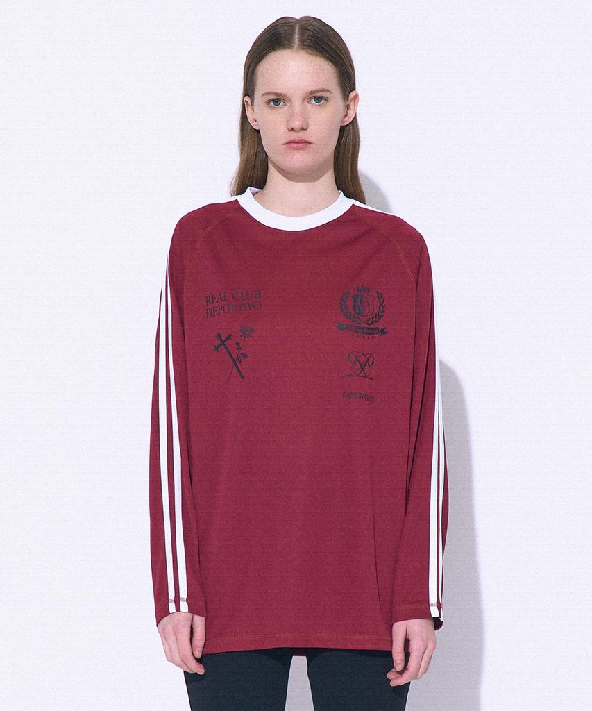 PARTIMENTO WOMEN Striped Football Jersey Ls Tee_Burgundy