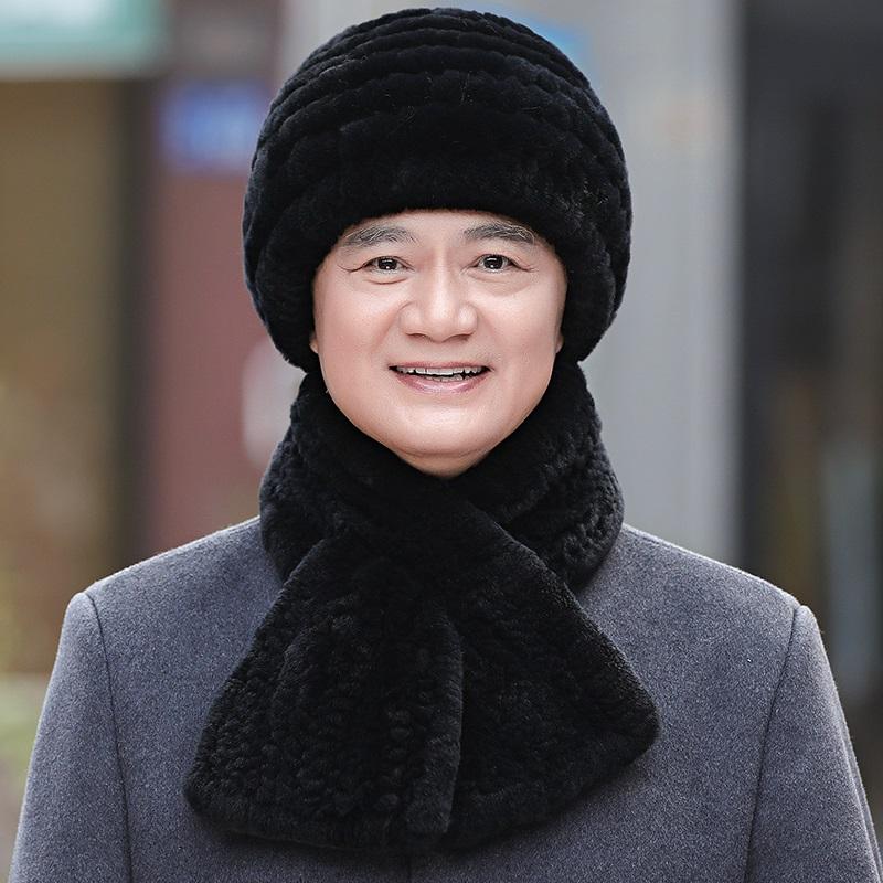 Шапки-шарфы для папы среднего и пожилого возраста, мужские теплые и утолщенные шарфы для пожилых людей, зимние шапки из меха кролика Рекс