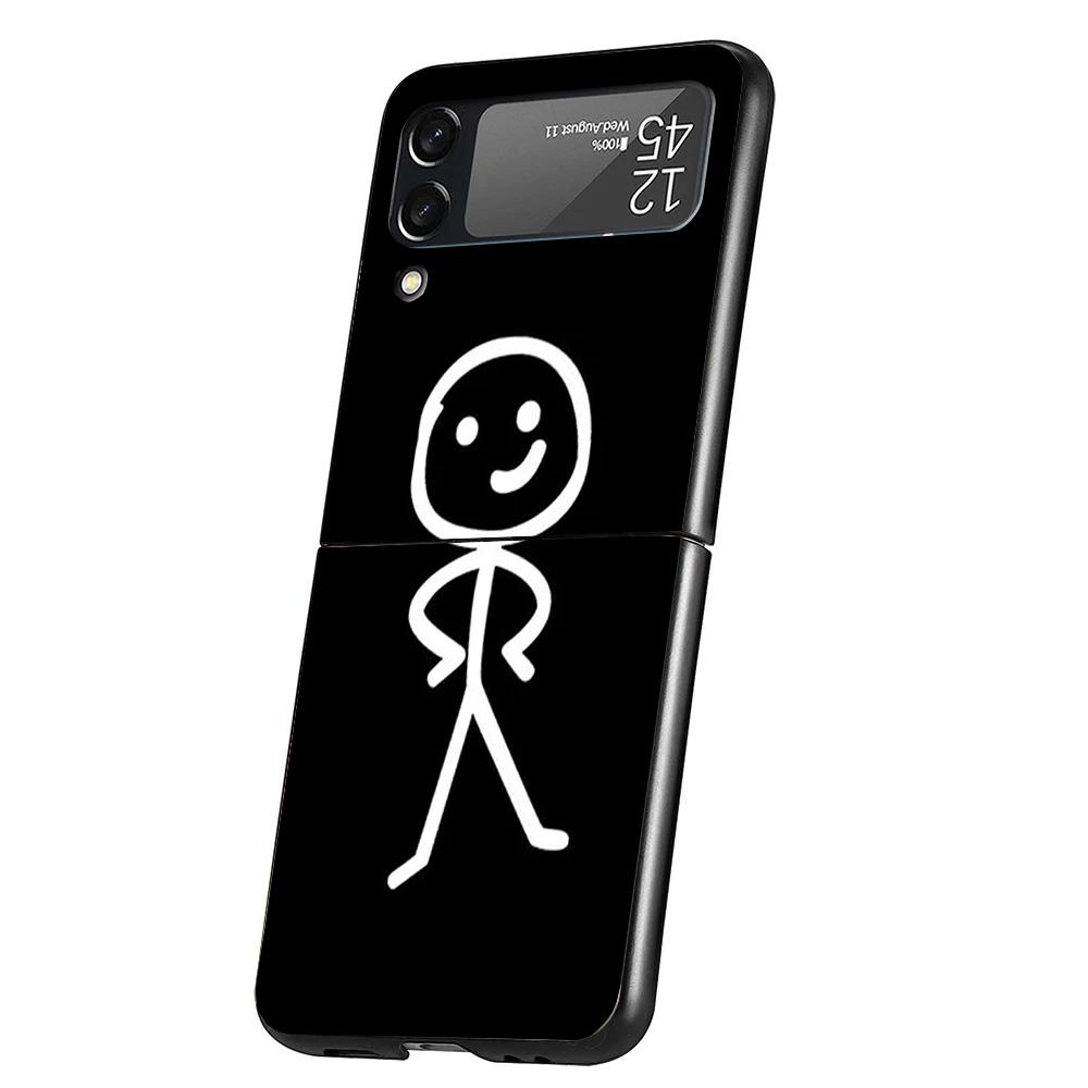 Cartoon Stickman Matchman Cover Phone Case For Samsung Galaxy Z Flip 7 6 5 4 3 5G Flip7 Flip6 Flip5 Flip4 Flip3 Black Fundas She