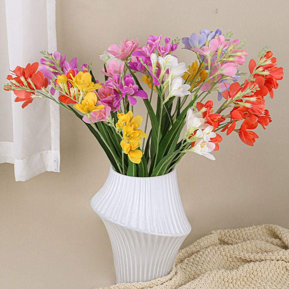 Realistic Artificial Freesia Flowers 2 Fork Simulation Whelan Flower Wedding Party Decor