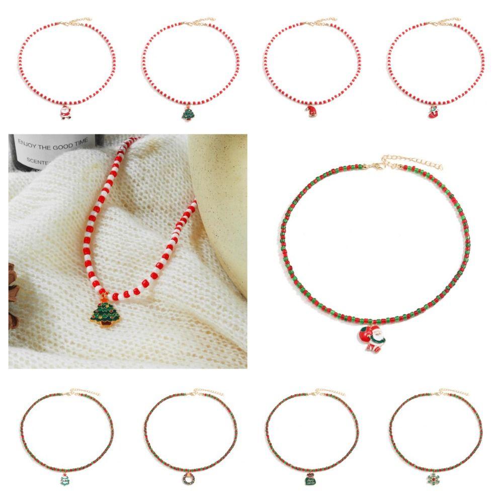 Санта Рис Цепочка из бисера Цепочка на ключицу Мультяшный кулон Чокер Универсальное Рождественское ожерелье Женское