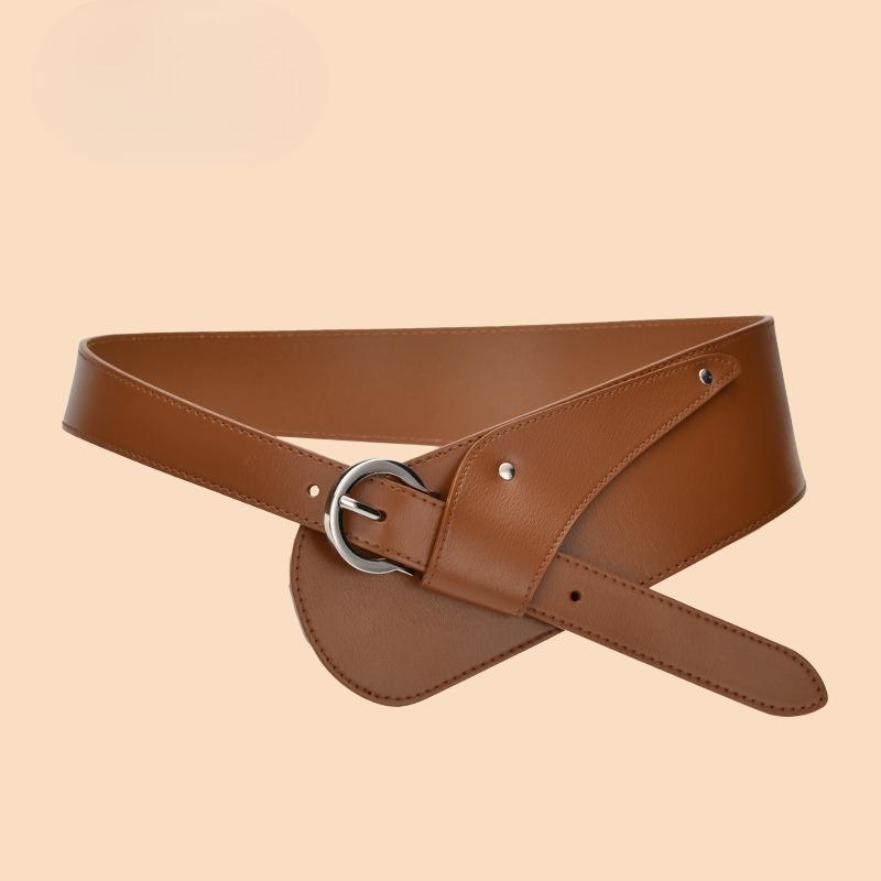 Genuine Leather Waist Seal Pin Buckle Women's Fashionable Versatile Coat Waist Tucked Waist Retro Belt European and American Style Belt Women