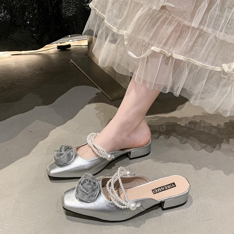 Модные мюли для женщин 2025, квадратный каблук, закрытый носок, туфли на низком и высоком каблуке, женские шлепанцы с блочным каблуком, цветочные