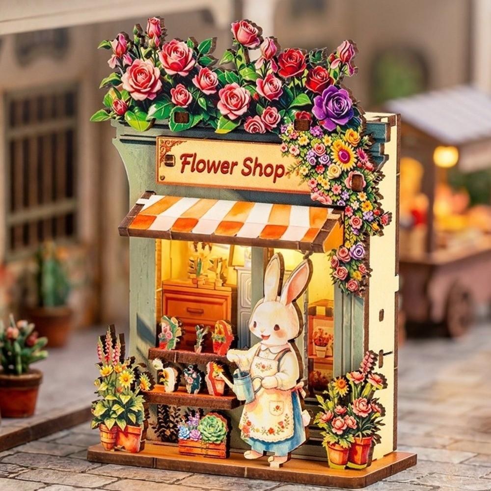 DIY Handcraft DIY Wooden Mini House Animals Shop Mini House Puzzle Creative 3D Puzzle Model Kit