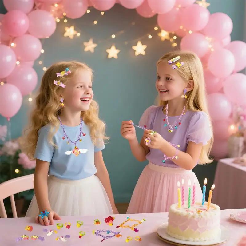 DIY Handmade Beaded Children's Crafts Girls Necklaces Bracelets Hair Clips Kids Pretend Play Makeup Toys Child Manual Activity