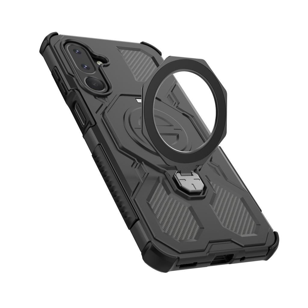 Для Samsung Galaxy M36 5G Магнитный чехол Вращающаяся металлическая подставка Противоударная задняя крышка для телефона из ПК+ТПУ