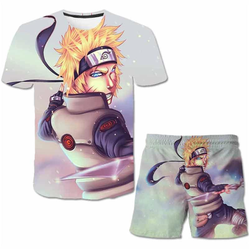 Модная 3D одежда, детский комплект из 2 предметов с принтом Наруто + шорты, брючная одежда, одежда для детей 4–14 лет, костюм с короткими рукавами для мальчиков, наряд