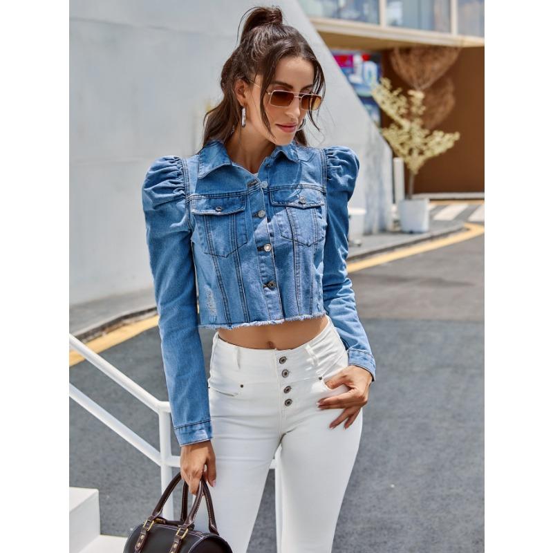 Весенне-осенняя женская модная повседневная джинсовая куртка с лацканами в стиле Court Style