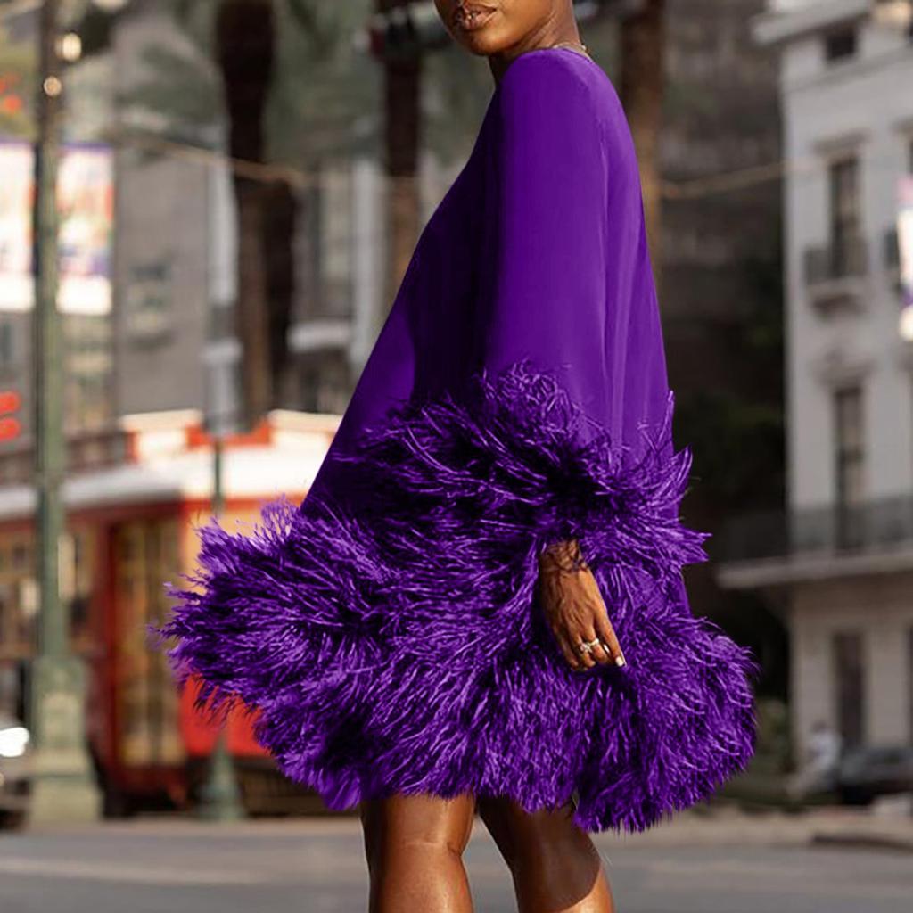 Women's Fashion Solid Color Round Neck Long Sleeve Patchwork Casual Dress