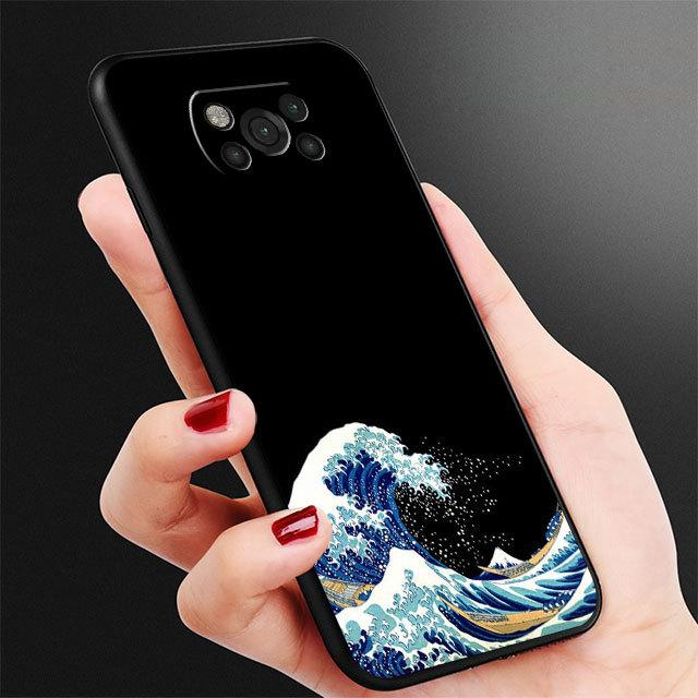 Японский волнистый художественный чехол для Samsung Galaxy M30s M33 M12 M51 M32 5g M31 M13 M52 M22 M23 M23 M01 M53 M31s M11, черный чехол-бампер