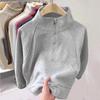 Gray Short Stand-up Collar Half-zipper Sweater Women's Small Man Without Hat Autumn and Winter Inner Top Thin