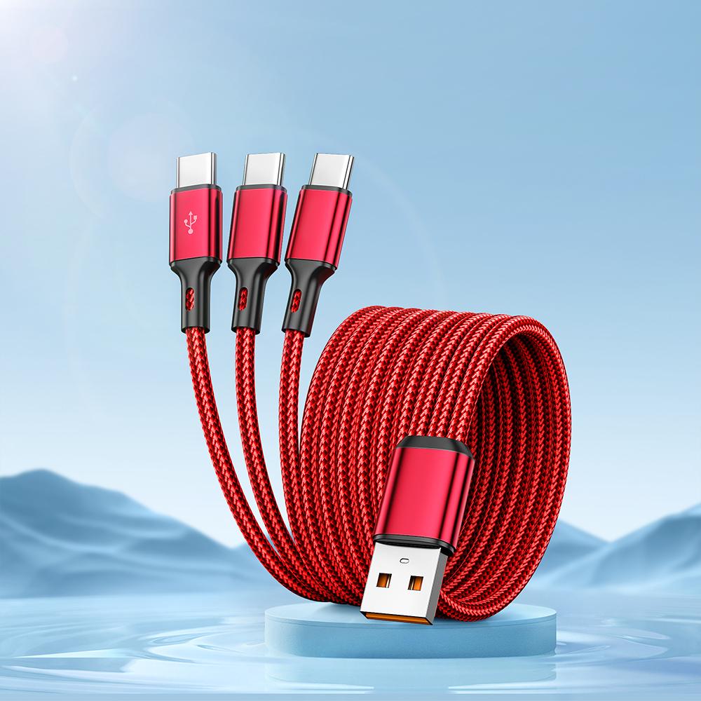 100W 3 in 1 USB to 3×Type-C Cable Phones Fast Charging Data Cable 1.2m/0.2m Extension Cord USB C PD High-Speed Data Transmission