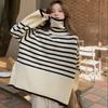 Striped Turtleneck Knitted Sweater Contrasting Color Turtleneck Pullover Sweater Design Sense Loose Versatile Knitted Top Women