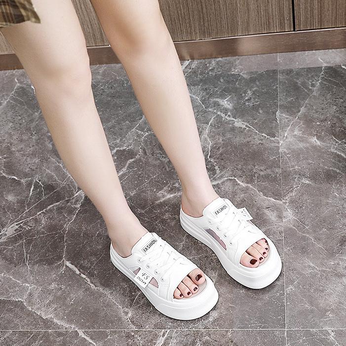 Новые летние сетчатые полуприцепы, модные полые дышащие повседневные тапочки на толстой подошве, сандалии, обувь для доски