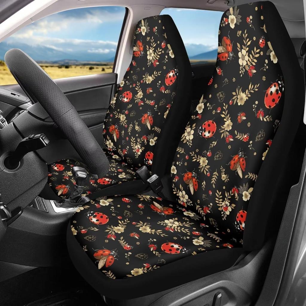 Чехлы на сиденья автомобиля Bulopur Black Boho Цветочные, Только для передних сидений, для женщин и мужчин, с карманом-органайзером, для автомобилей, внедорожников, грузовиков, седанов