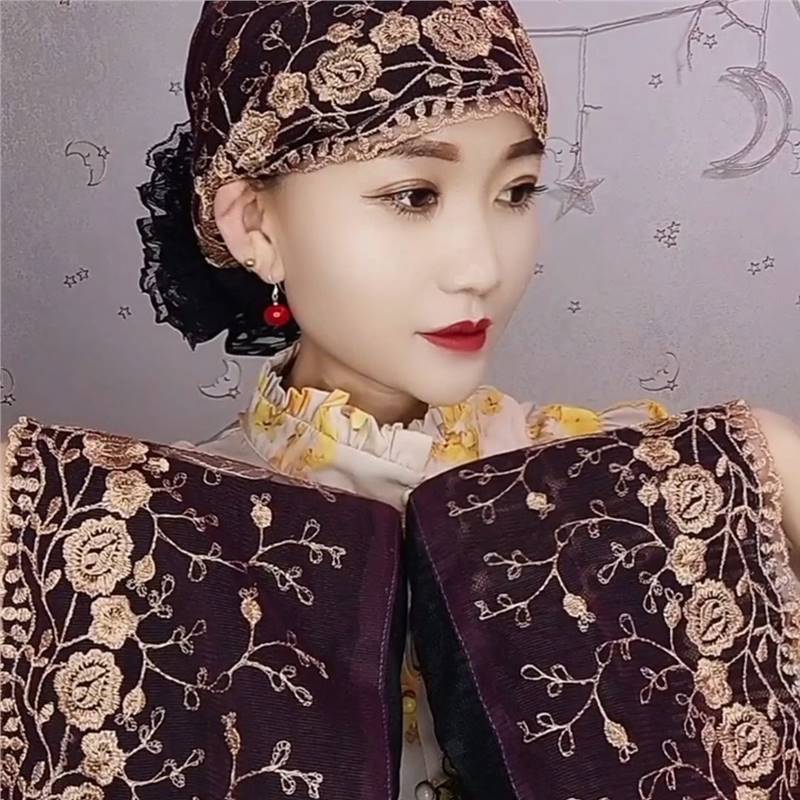 Breathable Floral Embroidery Lace Turban Cap for Women