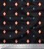 Black Japan Crepe Satin Fabric Diamond Geometric Print Fabric by the Metre 42 Inch