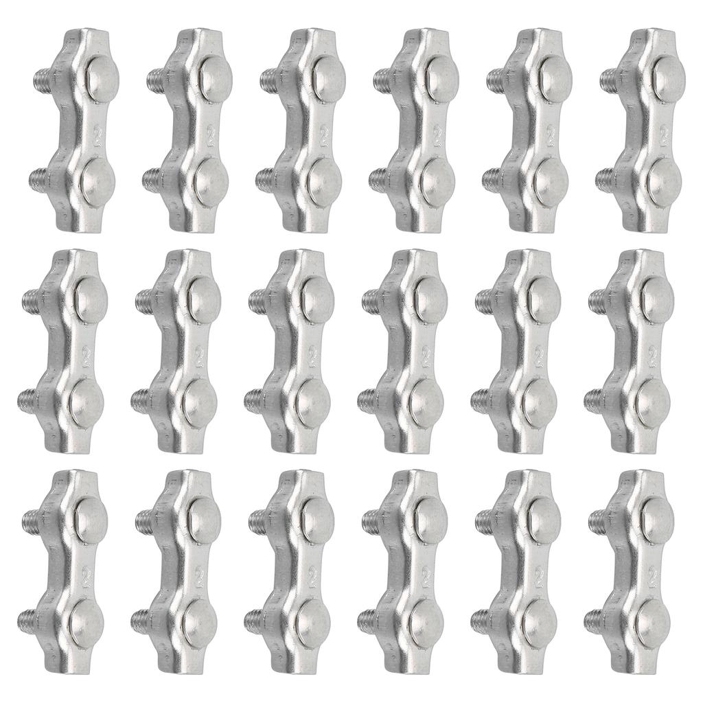 18 шт. M2 Двойной зажим для троса, Кабельные зажимы, Нержавеющая сталь, Двойной 2-стоечный кабельный зажим