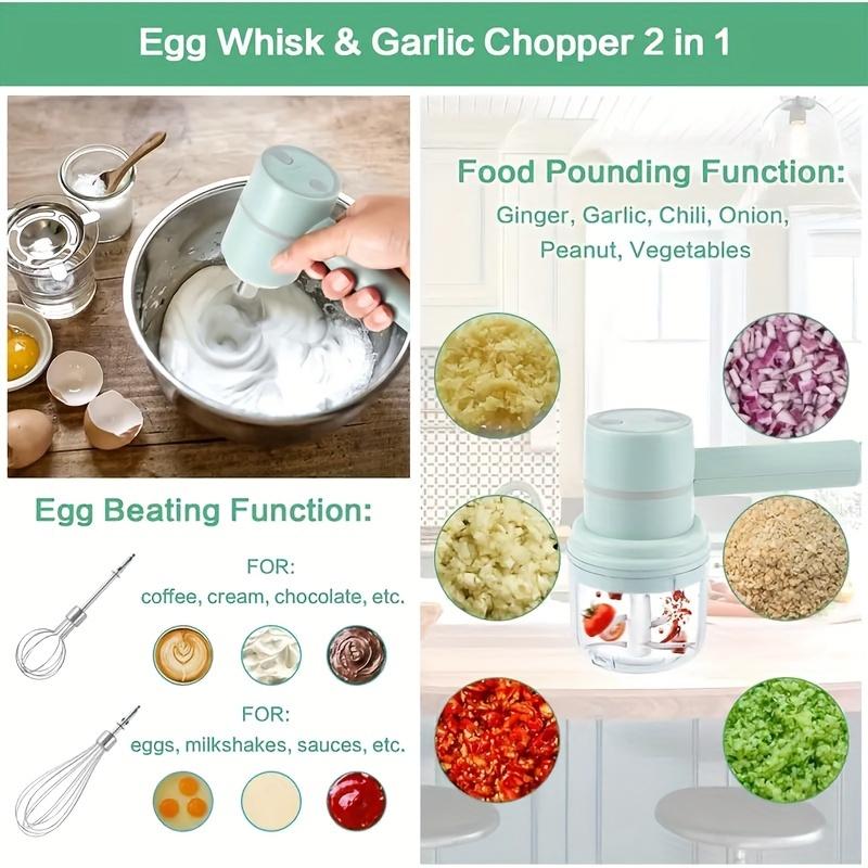 1 Set Multifunctional Electric Garlic Masher & Egg Beater 2-in-1 Set - Rechargeable, Portable, Handheld Mixer & Mini Meat Grinder - USB Charging