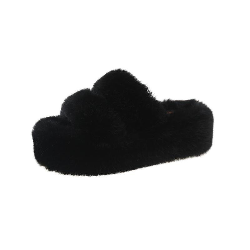 Fashion New Autumn and Winter Platform Thick Bottom Fluffy Slippers Women Wear Flat Warm Cotton Slippers P774